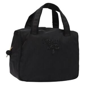PRADA Hand Bag Nylon Black Gold